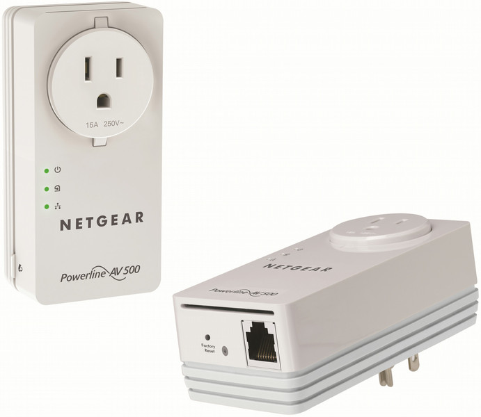 Netgear Powerline 500 PassThru 500Mbit/s Eingebauter Ethernet-Anschluss Weiß 2Stück(e) PowerLine Netzwerkadapter