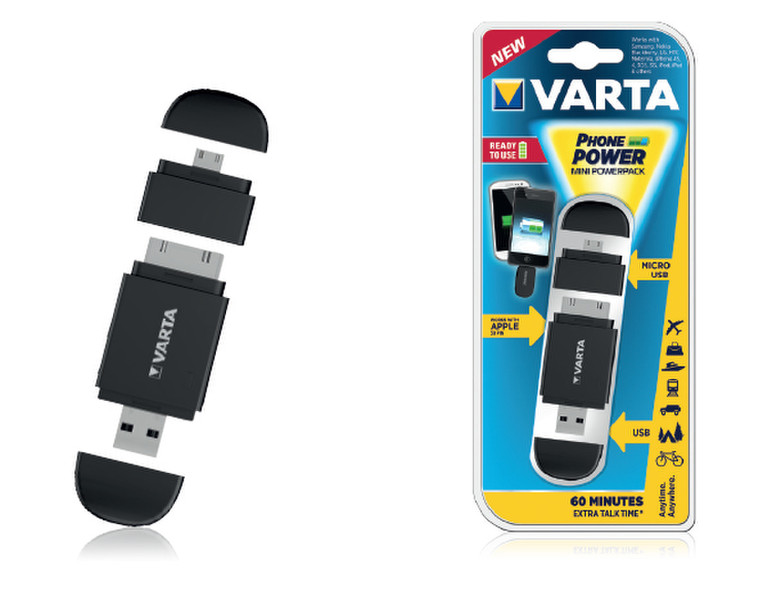 Varta Mini Powerpack Авто, Для помещений, Вне помещения Черный зарядное для мобильных устройств