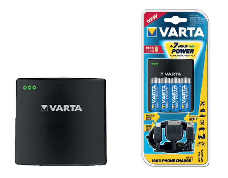 Varta Alkaline Powerpack Авто, Для помещений, Вне помещения Черный зарядное для мобильных устройств