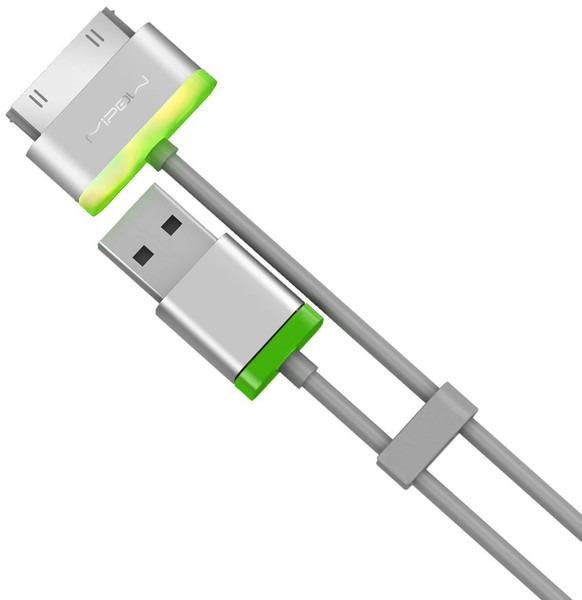 MiPow CCA101-120-GN 1.2м USB Apple 30-pin Зеленый, Белый дата-кабель мобильных телефонов