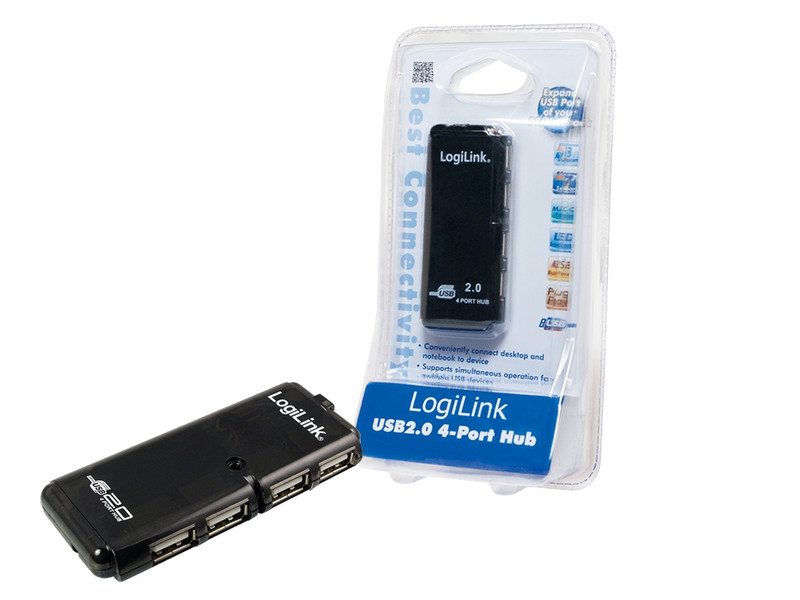 LogiLink 4-Port USB 2.0 Hub 480Мбит/с Черный хаб-разветвитель