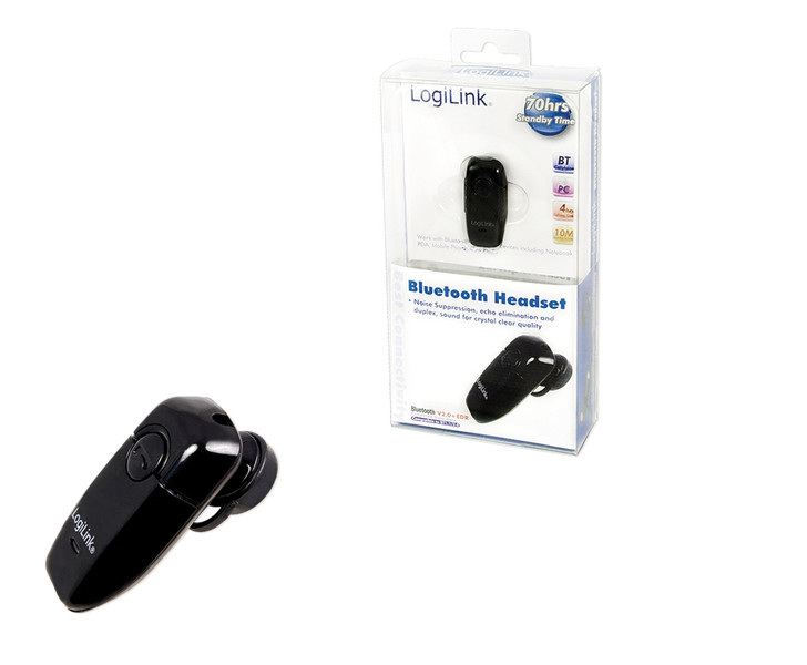 LogiLink Bluetooth V2.0 Earclip Headset Монофонический Bluetooth Черный гарнитура мобильного устройства