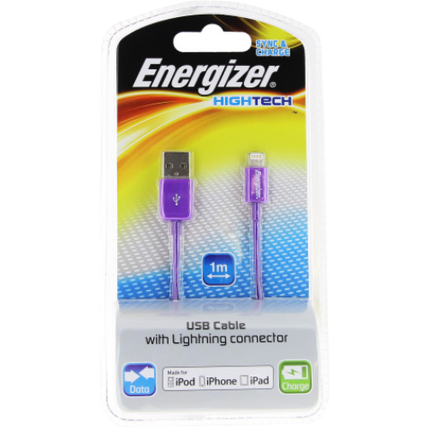 Energizer LCAEHUSYIPPU2 1м USB A Lightning Пурпурный кабель USB