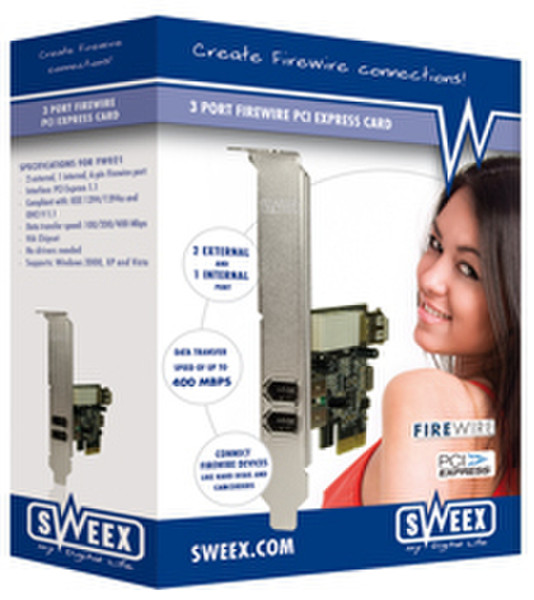 Sweex 3 port Firewire PCI Express Card Внутренний 400Мбит/с сетевая карта