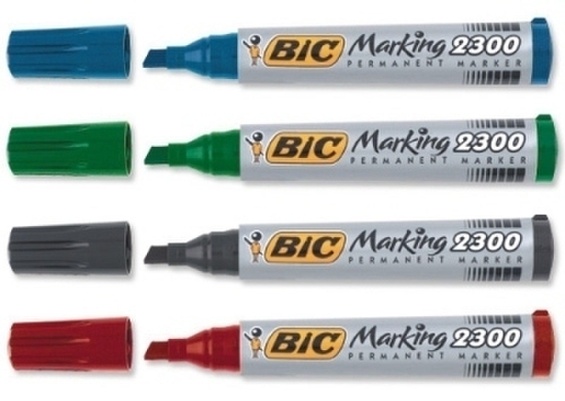 BIC Marking 2300 Скошенный наконечник Черный, Синий, Зеленый, Красный 4шт перманентная маркер