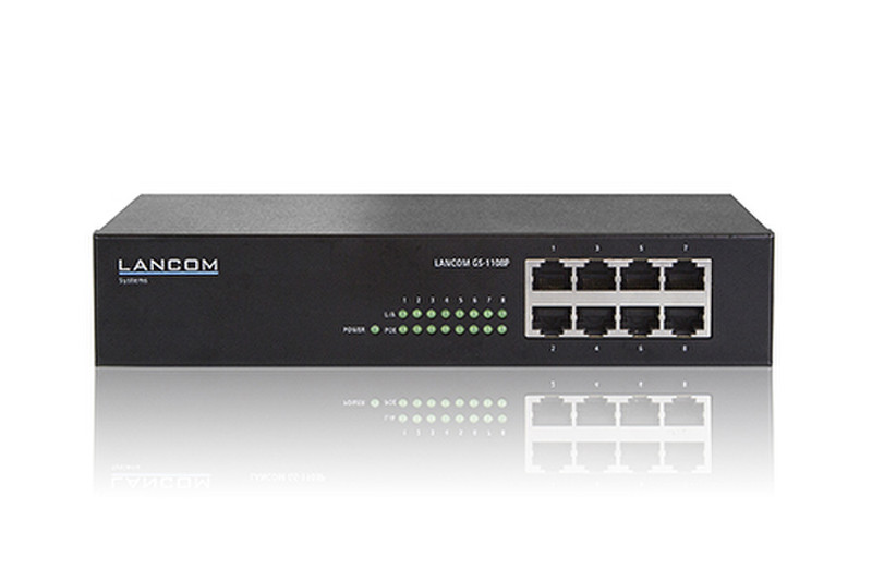 Lancom Systems GS-1108P ungemanaged Gigabit Ethernet (10/100/1000) Energie Über Ethernet (PoE) Unterstützung Schwarz