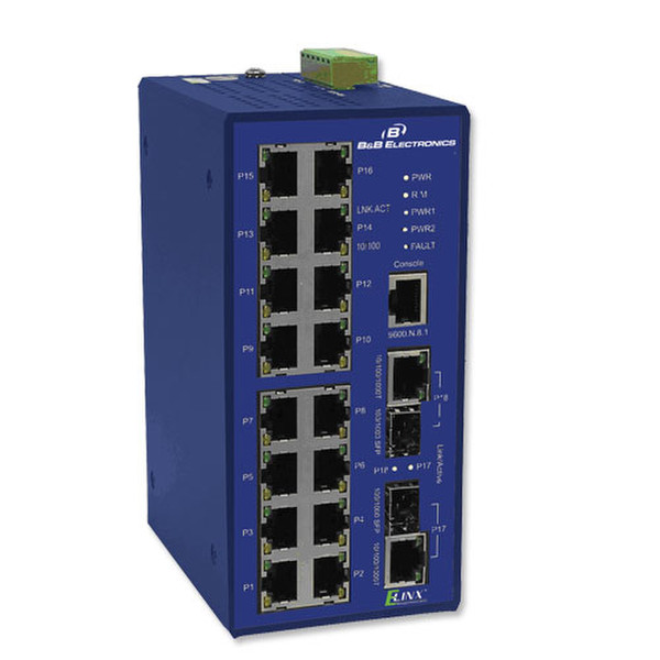B&B Electronics EIR418-2SFP-T Неуправляемый L2 Gigabit Ethernet (10/100/1000) Синий сетевой коммутатор