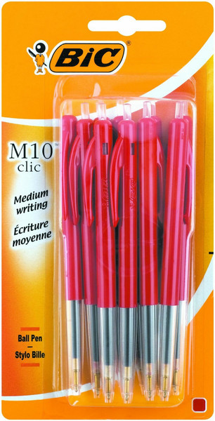 BIC M10 Clic Clip-on retractable ballpoint pen Средний Красный 10шт
