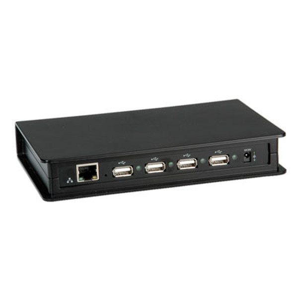 ROLINE USB 2.0 4-Port Hub over IP, black 100Мбит/с Черный хаб-разветвитель