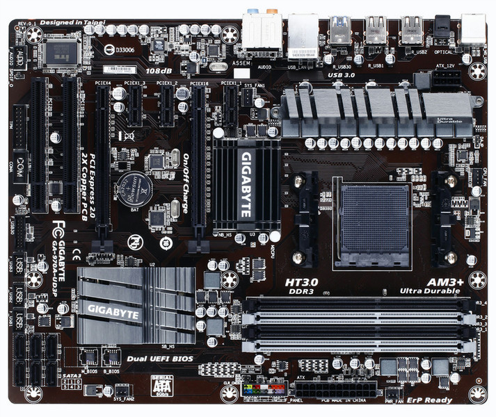 Gigabyte GA-970A-UD3P North Bridge: AMD 970\n<br>South Bridge: AMD SB950 Socket AM3+ ATX motherboard