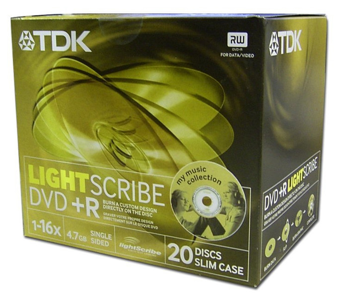 TDK DVD+R 16x Lightscribe 20pk Slim Case