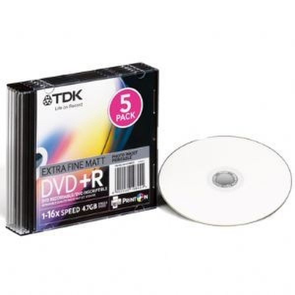 TDK DVD+R Slim 16x Fine Matt Print 5pk