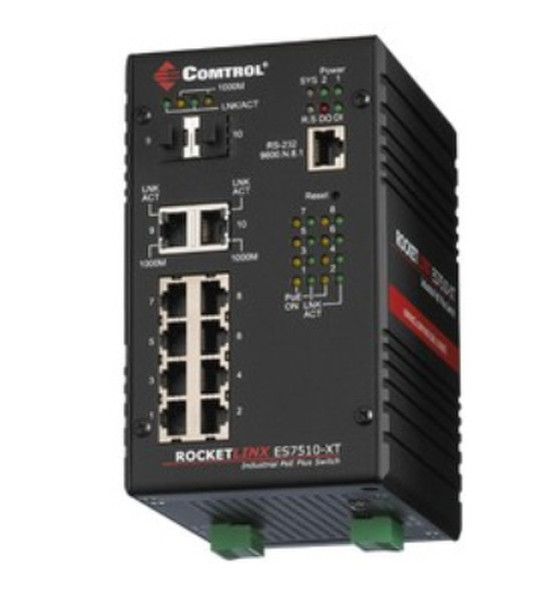 Comtrol RocketLinx ES7510-XT gemanaged L2+ Fast Ethernet (10/100) Energie Über Ethernet (PoE) Unterstützung Schwarz