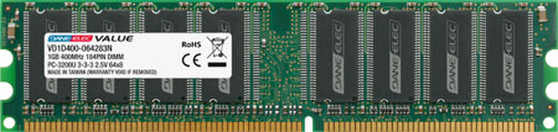 Dane-Elec Value 1GB DIMM PC3200 CL3 - Single Pack memory module