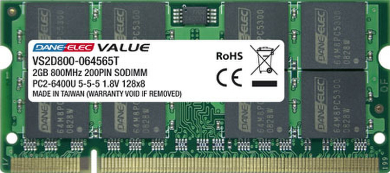 Dane-Elec Value 1GB PC2-6400 SODIMM CL5 - Single Pack 1GB DDR 800MHz Speichermodul