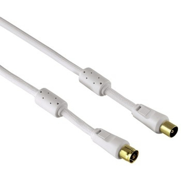 Hama Antenna Cable, coax plug - coax socket, 5 m, 95 dB, white 5m White coaxial cable