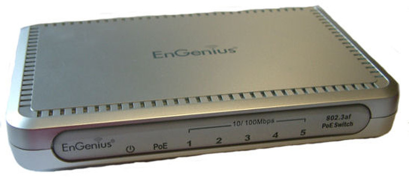 EnGenius EPE-6818af 5-Port Desktop Switch (10/100Mbps) with 1 PoE Port ungemanaged Energie Über Ethernet (PoE) Unterstützung Silber
