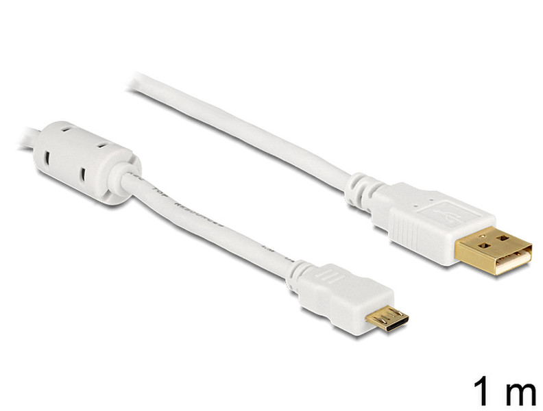 DeLOCK USB 2.0-A - USB-micro B, 1m 1м USB A Micro-USB B Белый кабель USB
