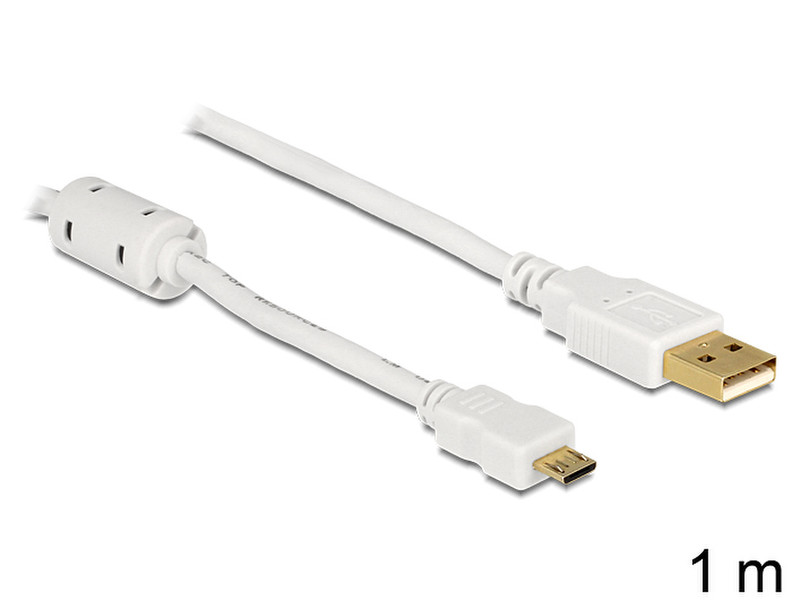 DeLOCK USB 2.0-A - USB-micro B, 1m 1m USB A Micro-USB B White USB cable