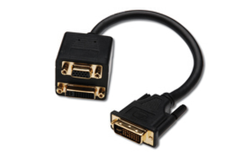 Digitus DVI-I Y-splitter cable, DVI(24+5) - DVI(24+5)+HD15 0.2м DVI-I DVI-I Черный DVI кабель
