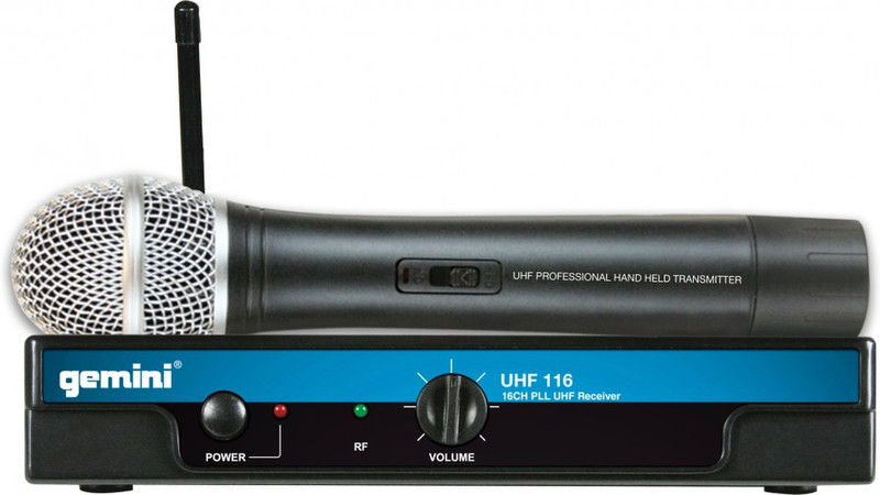 Gemini UHF-116M Stage/performance microphone Wireless Black microphone