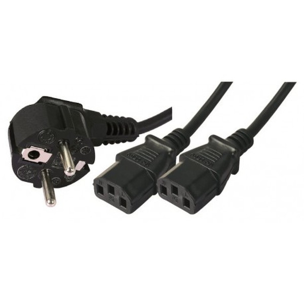 Waytex 51111 1.8m CEE7/7 Schuko 2 x C13 coupler Black power cable