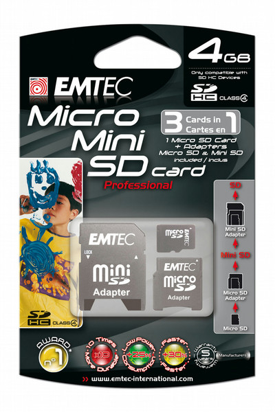Emtec 4GB Micro/Mini/SD Card 4GB MicroSD memory card