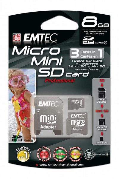Emtec 8GB Micro/Mini/SD Card 8GB MicroSD Speicherkarte