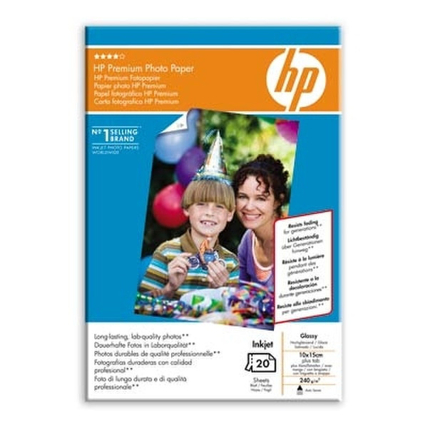HP Premium Glossy Photo Paper-20 sht/10 x 15 cm plus tab photo paper