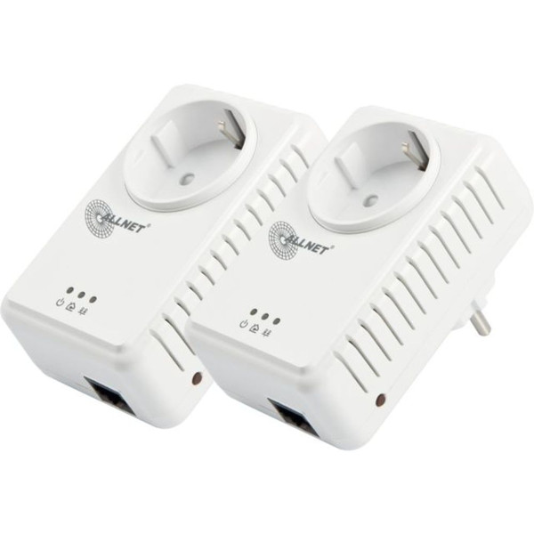 ALLNET ALL168255 500Mbit/s Eingebauter Ethernet-Anschluss Weiß 2Stück(e) PowerLine Netzwerkadapter