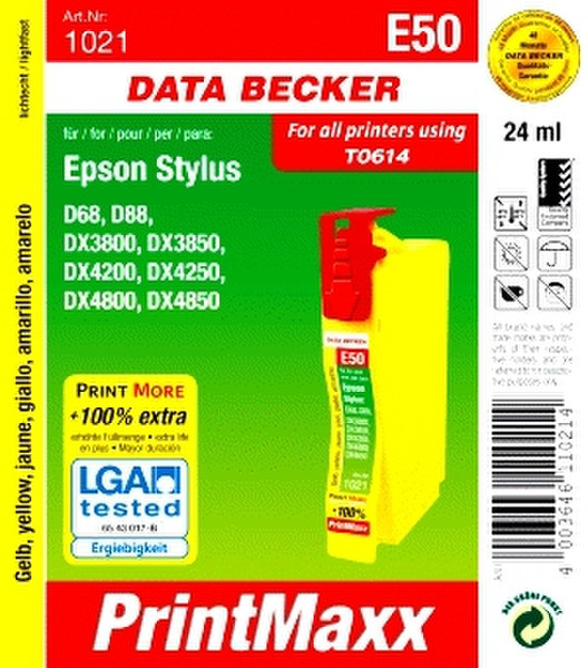 Data Becker E50 gelb, passend für D68/D88/DX4800 (T0614) yellow ink cartridge