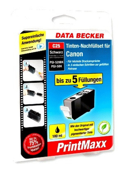 Data Becker C25 Tintennachfüllset für Canon-Patronen PGI-520BK und PGI-5BK (Schwarz) Schwarz Tintenpatrone