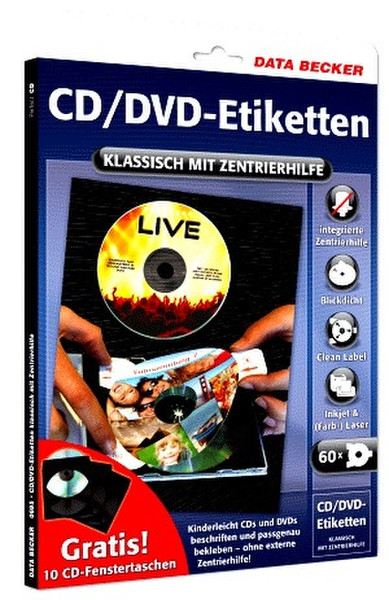 Data Becker CD/ DVD- Etiketten (Klassisch mit Zentrierhilfe) 60шт самоклеящийся ярлык