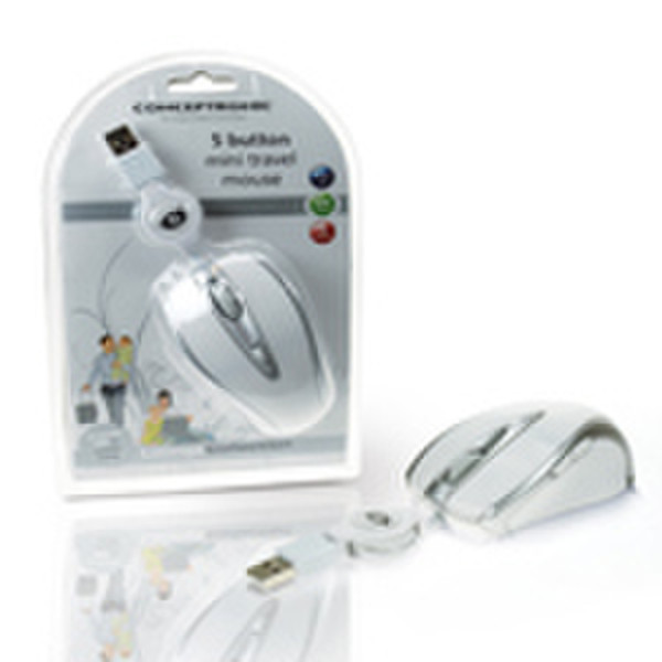 Conceptronic 5 button Mini Travel Mouse USB+PS/2 Оптический 800dpi Cеребряный компьютерная мышь