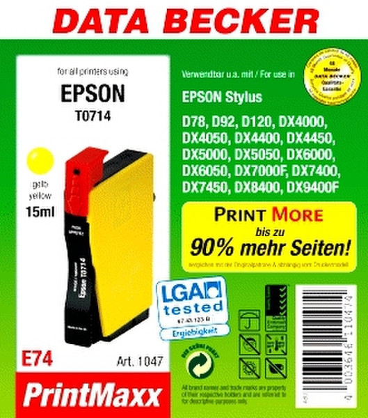 Data Becker Tintenpatrone E74 gelb yellow ink cartridge