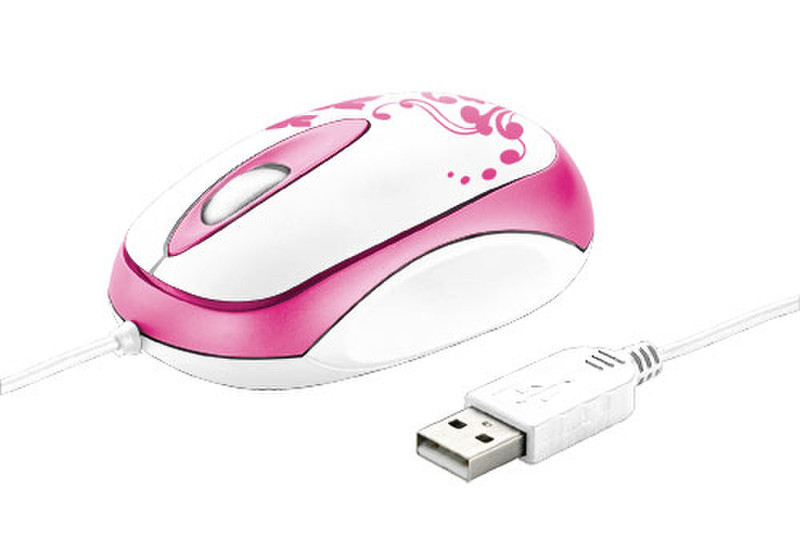 Trust Mini Travel Mouse + Mousepad USB Оптический Розовый компьютерная мышь