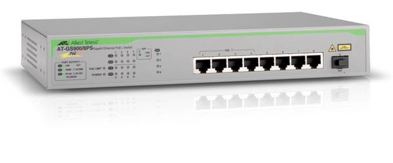 Allied Telesis AT-GS900/8PS Gigabit Ethernet (10/100/1000) Energie Über Ethernet (PoE) Unterstützung Grau