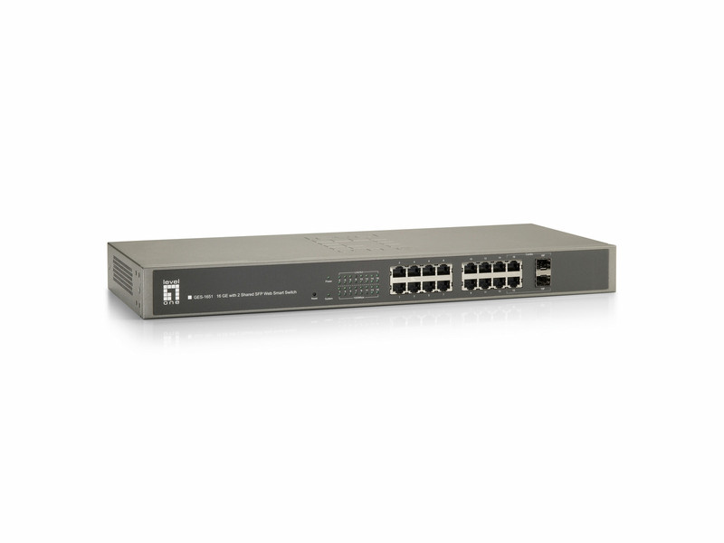 LevelOne 16-Port Web Smart Gigabit Ethernet Switch, 2 Ports SFP/RJ45 Combo