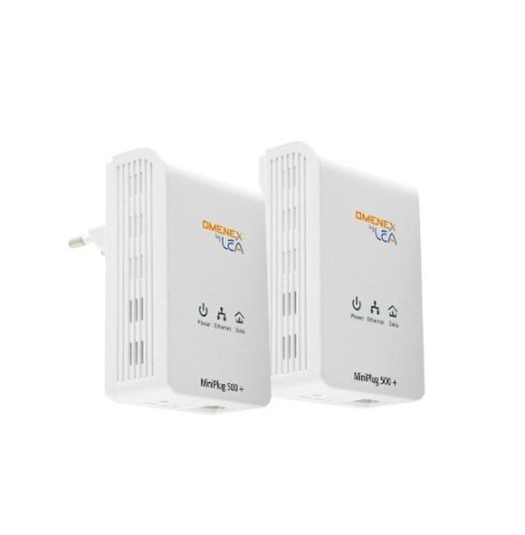 Omenex Mini Plug 500 Duo 500Mbit/s Eingebauter Ethernet-Anschluss Weiß 2Stück(e) PowerLine Netzwerkadapter