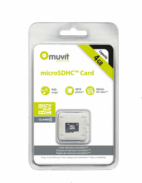 Muvit MUMSD0001 4ГБ MicroSDHC Class 4 карта памяти