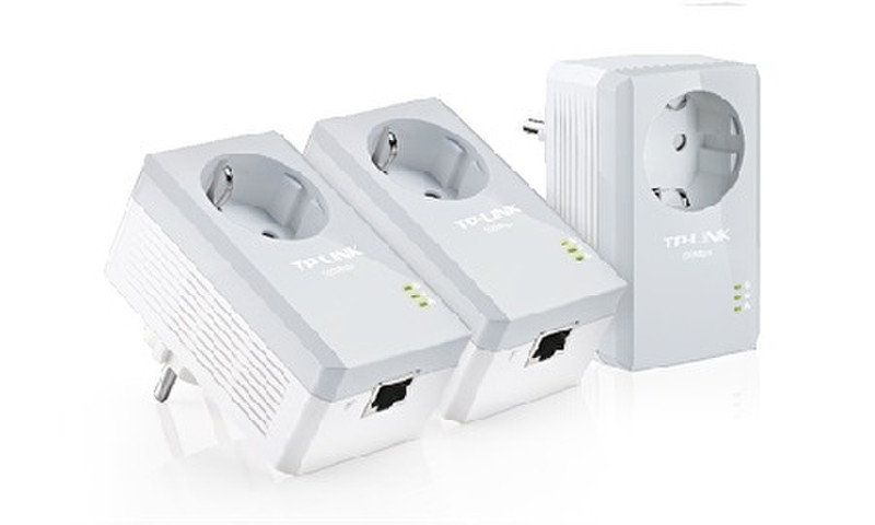 TP-LINK AV500+ Powerline 3-pack Kit with AC Pass 500Mbit/s Eingebauter Ethernet-Anschluss Weiß 3Stück(e) PowerLine Netzwerkadapter