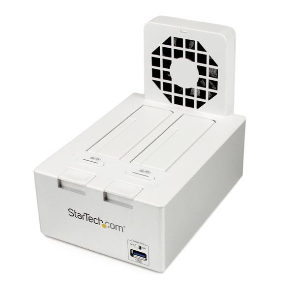 StarTech.com USB 3.0 Dual SATA Hard Drive Docking Station with integrated Fast Charge USB Hub UASP support and Fan - White