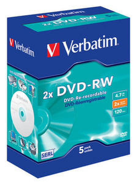 Verbatim 43196-5 4.7ГБ DVD-RW 5шт чистый DVD