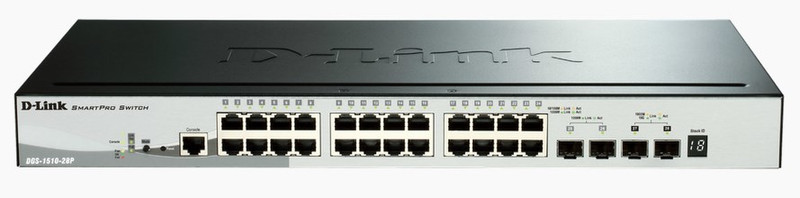 D-Link DGS-1510-28P Управляемый L3 Gigabit Ethernet (10/100/1000) Power over Ethernet (PoE) Черный сетевой коммутатор