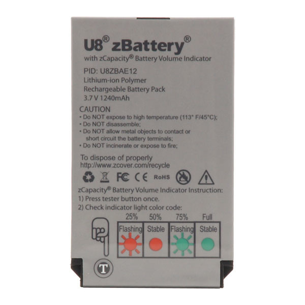 zCover U8ZBAE12 Lithium Polymer 1240mAh 3.7V rechargeable battery