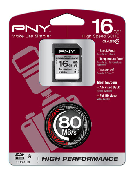 PNY 16GB, SDHC High Performance 16ГБ SDHC UHS Class 10 карта памяти