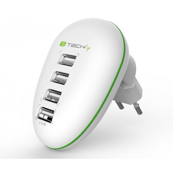 Techly 4-port USB Power Adapter 2.5A Smartphone / Tablet White IPW-USB-4PWH