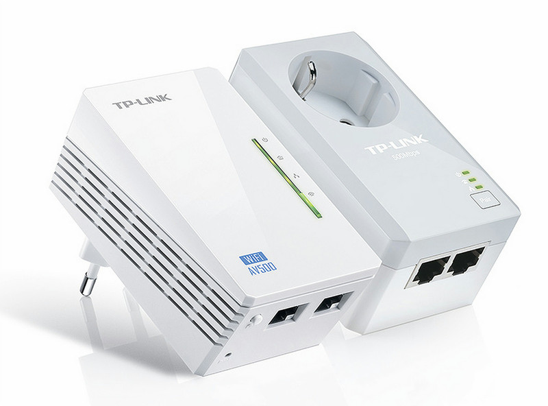 TP-LINK AV500 500Mbit/s Eingebauter Ethernet-Anschluss WLAN Weiß 2Stück(e) PowerLine Netzwerkadapter