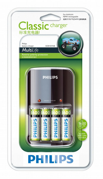 Philips MultiLife SCB1431NB/93 Indoor battery charger Черный зарядное устройство