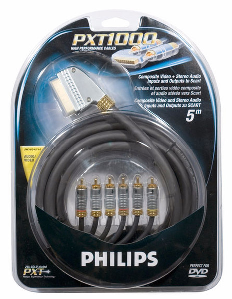 Philips SWV6345/10 5м SCART (21-pin) 6 x RCA Черный адаптер для видео кабеля